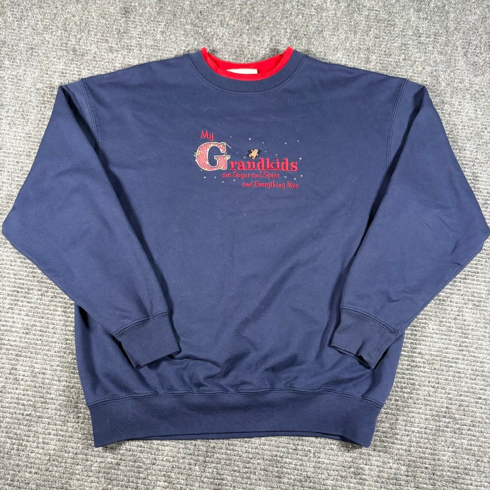 Vtg M&C Sportswear Sweatshirt Womens L Navy Excellent Grandkids Embroidered